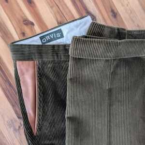 Orvis Pants Mens 34x32 Green Corduroy Field Chino Brisbane Moss Made Portugal